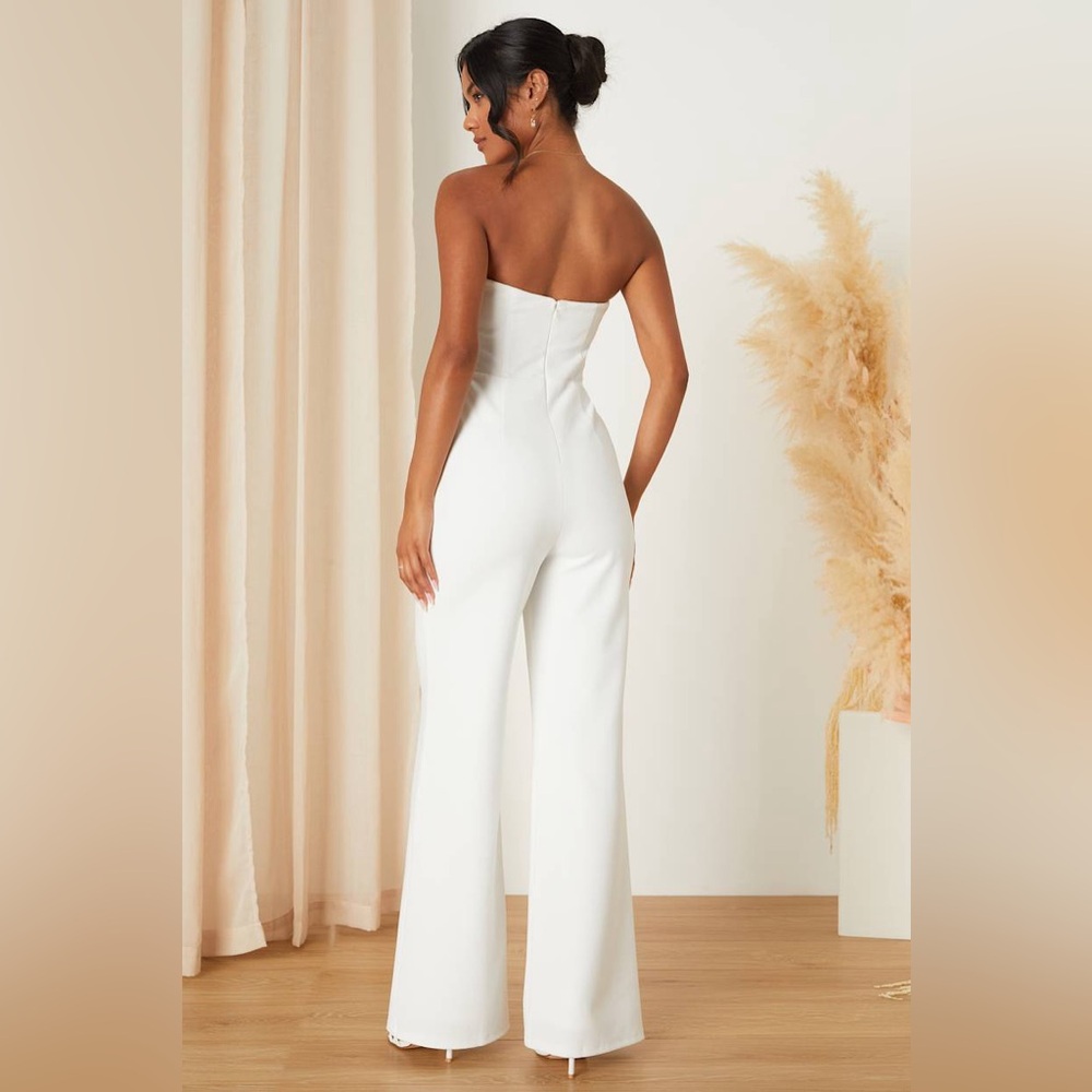 NWT Lulus Adoring Occasion White Strapless Wide-Leg Jumpsuit Size Medium - Picture 3 of 9